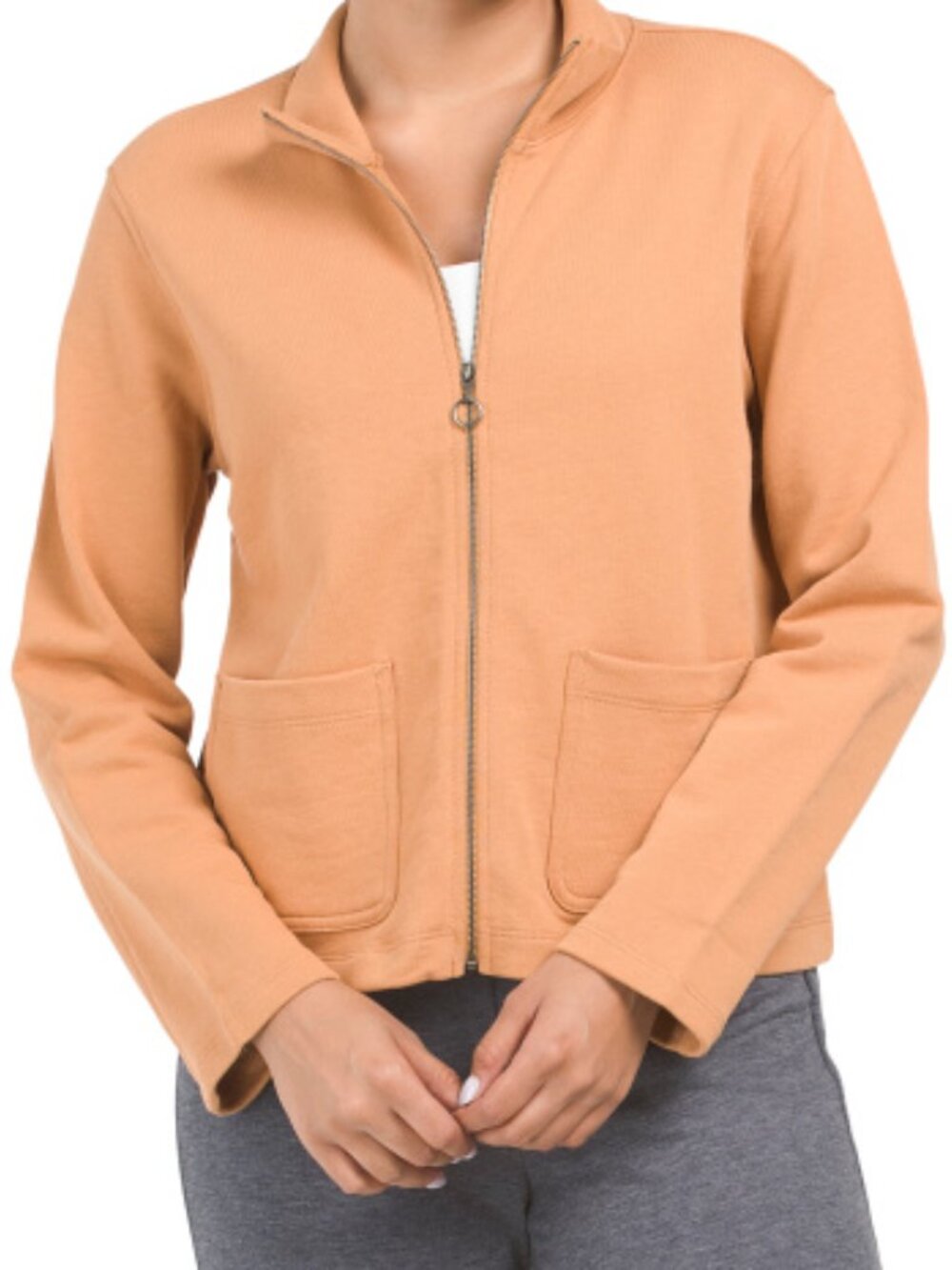 NWOT LILLA P French Terry Cotton Zip Mock Lounge Jacket in Rust/Brown